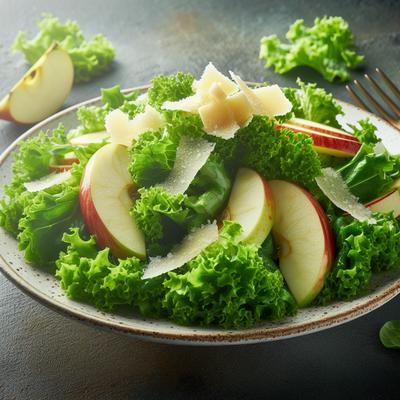 Image of Leafy Salad with Crisp Apple Slices and Parmesan Cheese Curls