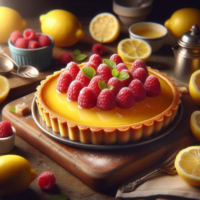 Image of Lemon Custard Tart with Raspberries