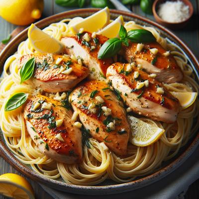 Image of Lemon Garlic Chicken Over Angel Hair Pasta