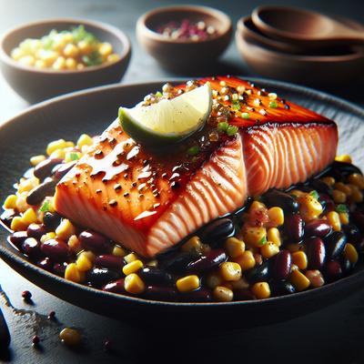 Lime and Honey Glazed Salmon with Warm Black Bean and Corn Salad