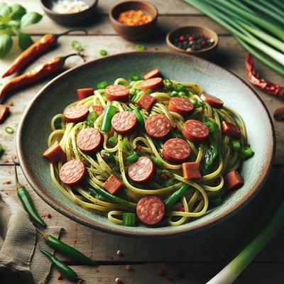 Image of Linguine with Spicy Sausage and Scallion Sauce