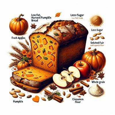 Image of Low Fat Less Sugar Harvest Pumpkin Apple Bread