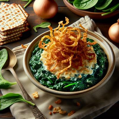 Image of Matzo Brei with Creamed Spinach and Crispy Onions