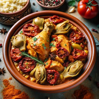 Moroccan Chicken Tagine with Sun Dried Tomatoes and Artichokes