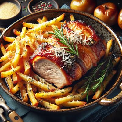 Image of One Pan Roast Pork with Parmesan Fries
