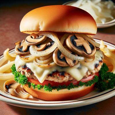 Image of Onion and Mushroom Smothered Super Swiss Turkey Burgers