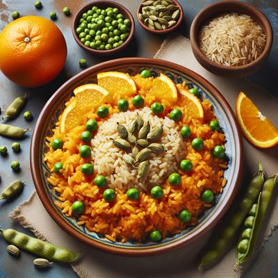 Image of Orange Cardamom Brown Rice with Peas Vegan