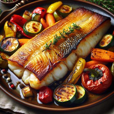 Image of Oven Baked Cod with Roasted Vegetables