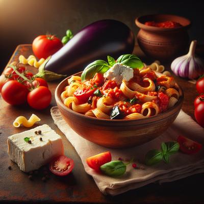 Image of Pasta Alla Norma Pasta Tossed with Fresh Tomato Sauce Flavor