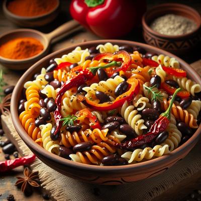 Image of Pasta and Black Bean Salad with Roasted Red Pepper Dressing
