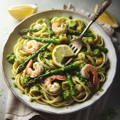 Image of Pasta with Lemon Pesto Shrimps and Asparagus