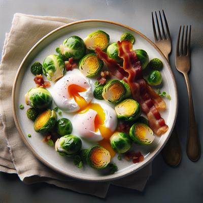 Image of Poached Eggs with Creamy Brussels Sprouts and Bacon