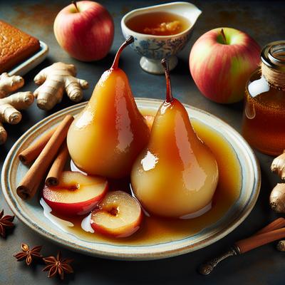 Image of Poached Pears with Gingerbread Cider Syrup