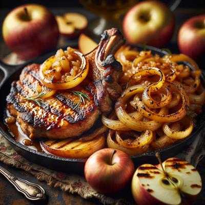 Image of Pork Chops with Curried Caramelized Onions and Apples