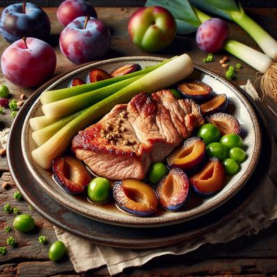 Image of Pork with Leek and Plums