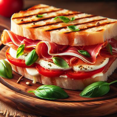 Image of Prosciutto Mozzarella Tomato Basil Panini
