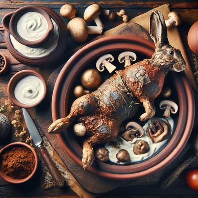 Image of Rabbit Baked in Clay with Wild Mushrooms and Sour Cream Pecheny