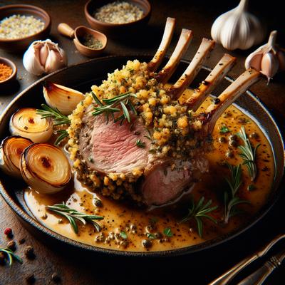 Image of Rack of Lamb Herb Crusted with Roasted Garlic Sauce