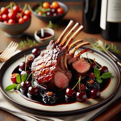 Image of Rack of Lamb with a Merlot Glaze and Cherry Reduction Sauce