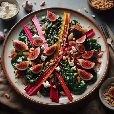 Image of Rainbow Chard with Figs Garlic Pine Nuts Feta