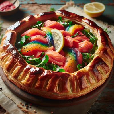 Image of Rainbow Smoked Salmon Salad in Puff Pastry