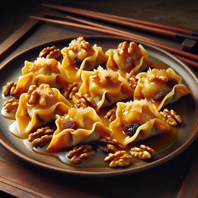 Image of Raisin Walnut Wontons W Cheese Honey Mustard Sauce
