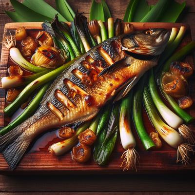 Image of Ramps and Hake Grilled on a Cedar Plank