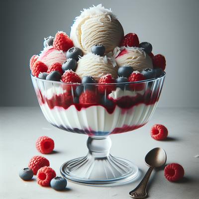 Image of Raspberry Coconut and Blueberry Sundae