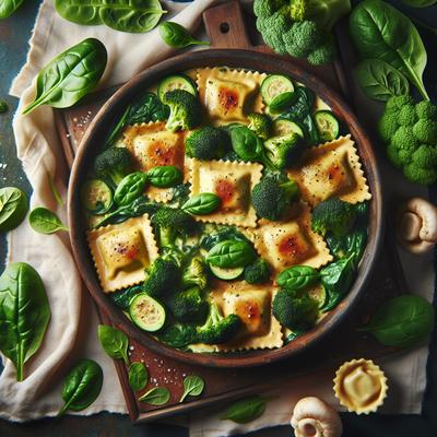 Image of Ravioli Baked with Broccoli and Spinach