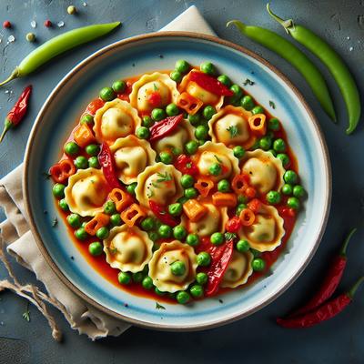 Image of Ravioli Tortellini with a Pea Red Pepper Sauce