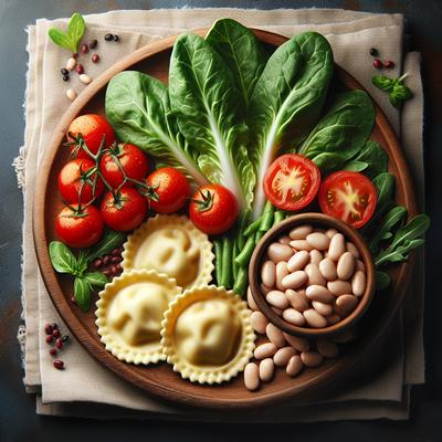 Image of Ravioli with Tomatoes White Beans and Escarole