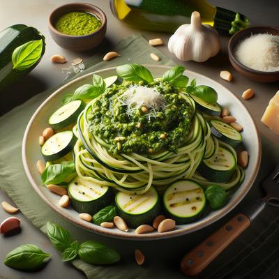 Image of Raw Angel Hair Zucchini Pasta with Fresh Pesto
