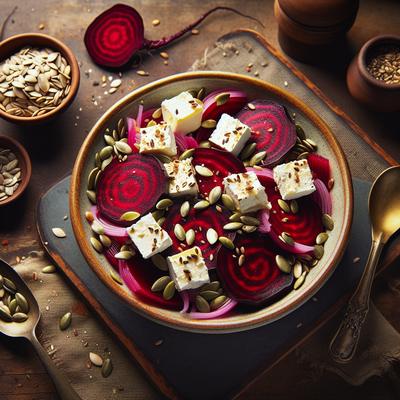 Image of Raw Beet Salad with Toasted Sunflower Seeds and Goat Cheese