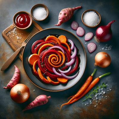 Image of Red and Sweet Potato Swirl with Caramelized Onions