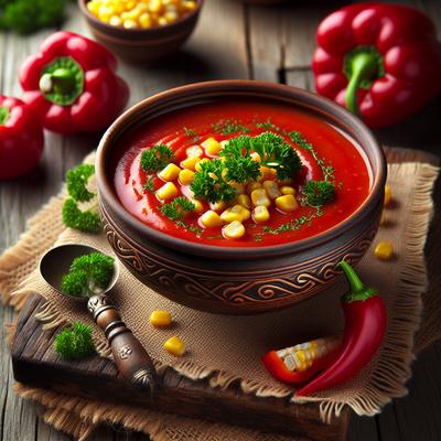 Image of Red Bell Pepper Soup with Corn and Parsley