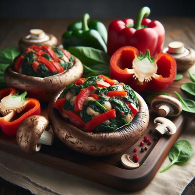 Image of Red Bell Pepper Spinach Stuffed Portabellas Vegetarian