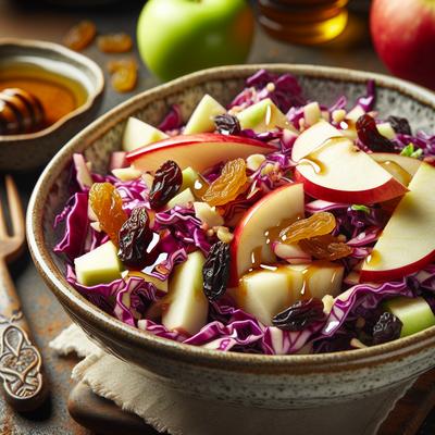 Image of Red Cabbage Salad with Apples Raisins Honey Dressing