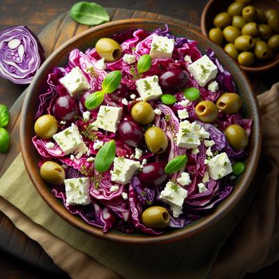 Image of Red Cabbage Salad with Feta Cheese and Olives