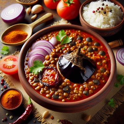 Image of Red Lentil and Aubergine Eggplant Curry