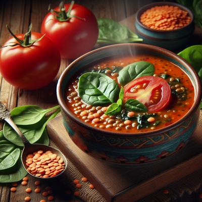 Image of Red Lentil Tomato and Spinach Soup