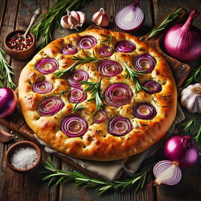 Image of Red Onion Garlic and Rosemary Focaccia