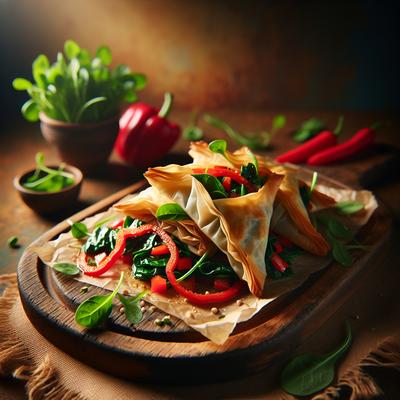 Image of Red Pepper and Watercress Filo Parcels