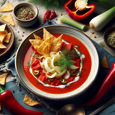 Image of Red Pepper Fennel Soup with Pita Chips