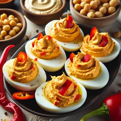 Image of Red Pepper Hummus Deviled Eggs