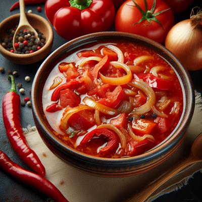 Image of Red Pepper Tomato and Onion Soup