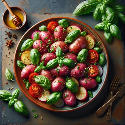 Image of Red Potato Salad with Honey Basil Vinaigrette Vegan Friendly