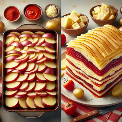 Image of Red Potatoes Layered with Swiss Cheese