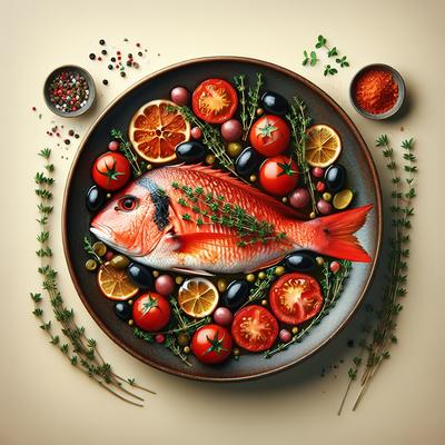 Image of Red Snapper with Thyme Tomatoes and Olives