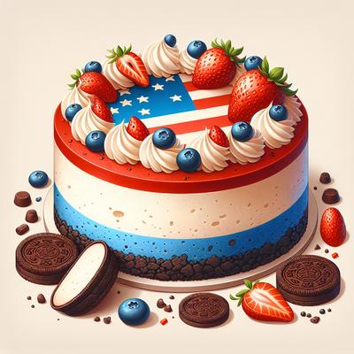Image of Red White and Blue Cheesecake with Chocolate Cookie Crust