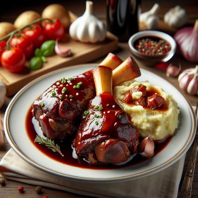 Image of Red Wine Braised Beef Shanks with Roasted Garlic Mashed Potatoes